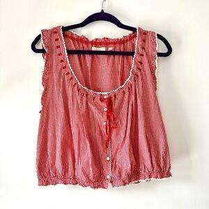 Doen Traveler Top in Cerise Paris Red and White Gingham Size S